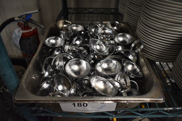 ALL ONE MONEY! Lot of Metal Countertop Table Number Holders in Stainless Steel Drop In Bin.