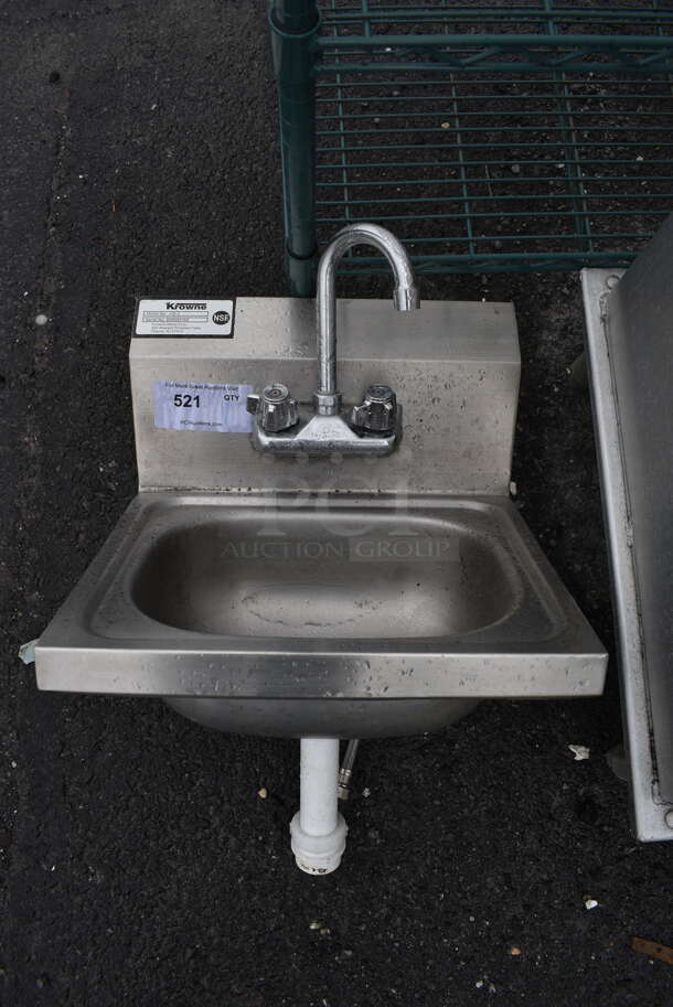 Stainless Steel Commercial Single Bay Wall Mount Sink w/ Faucet and Handles. 15.5x15.5x20