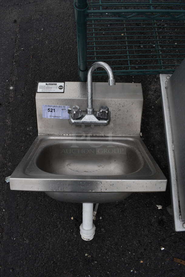Stainless Steel Commercial Single Bay Wall Mount Sink w/ Faucet and Handles. 15.5x15.5x20 - Image 1 of 4