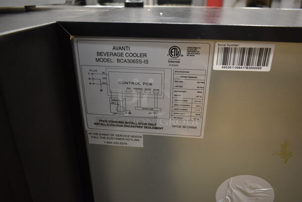 BRAND NEW SCRATCH AND DENT! Avanti BCA306SS-IS Stainless Steel 10 Bottle 70 Can Beverage Cooler Wine Chiller Merchandiser. 115 Volts, 1 Phase. Tested and Working! - Image 4 of 4