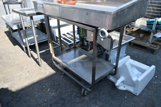 Stainless Steel Ice Buffet Merchandiser on Metal 2 Tier Cart w/ Commercial Casters.  - Image 2 of 6