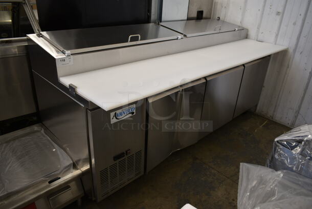 BRAND NEW SCRATCH AND DENT! 2023 Avantco 178SSPPT3 Stainless Steel Commercial Pizza Prep Table on Commercial Casters. 115 Volts, 1 Phase. Tested and Working! - Image 1 of 11