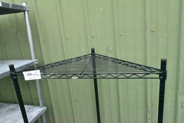 Black Finish 2 Tier Corner Wire Shelving Unit. BUYER MUST DISMANTLE. PCI CANNOT DISMANTLE FOR SHIPPING. PLEASE CONSIDER FREIGHT CHARGES. - Image 3 of 3