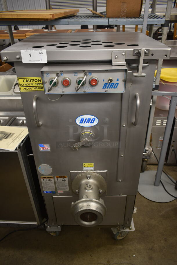 Biro Stainless Steel Commercial Floor Style Meat Mixer Grinder w/ Extra Parts on Commercial Casters. Appears to Be Model AFMG-48II. 220/250 Volts, 3 Phase. - Image 2 of 11