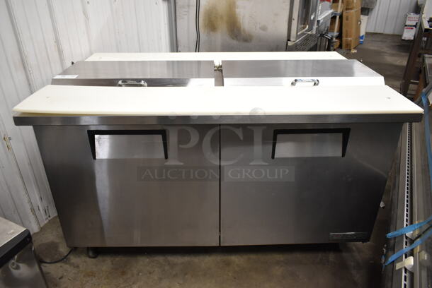 2017 True TSSU-60-16-DS-ST Stainless Steel Commercial Dual Side Prep Table Bain Marie w/ 2 Cutting Boards on Commercial Casters. 115 Volts, 1 Phase. Tested and Working! - Image 1 of 11