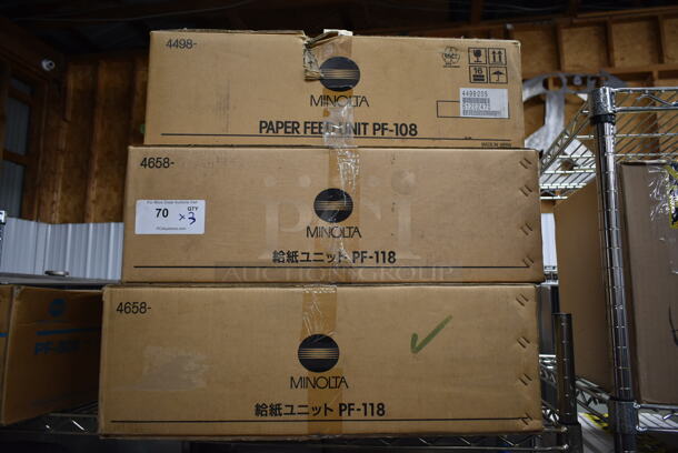 3 BRAND NEW IN BOX! Minolta Printer Parts; PF-108 Paper Feed Unit and 2 PF-118 Separation Rollers. 3 Times Your Bid! - Image 1 of 5