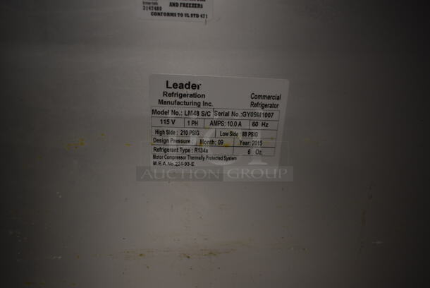 2015 Leader LM48 S/C Stainless Steel Commercial Sandwich Salad Prep Table Bain Marie Mega Top on Commercial Casters. 115 Volts, 1 Phase.  Tested and Working! - Image 5 of 7