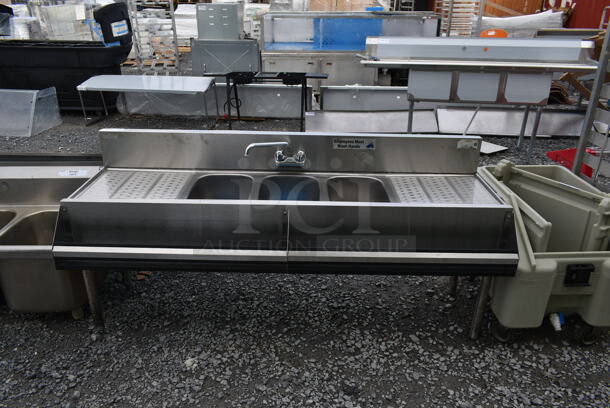 Krowne Stainless Steel Commercial 3 Bay Sink w/ Dual Drain Board, Faucet Handles and Speedwell. Bays 10x14. Drain Boards 18x16 - Image 1 of 5