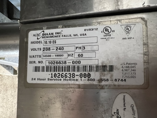 2012 Alto Shaam 10.10 ES Stainless Steel Commercial Natural Gas Powered Convection Oven w/ View Through Door on Metal Equipment Stand w/ Commercial Casters. 208-240 Volts, 3 Phase. 42x32x67 - Image 6 of 7
