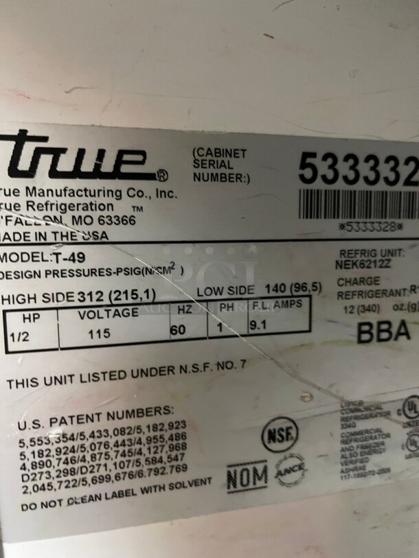 Working! True T-49 54 inch Two Section Commercial Reach In Refrigerator, (2) Left/Left Hinge Solid Doors, 115v NSF Tested and Working! - Image 4 of 7
