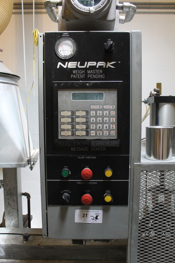 Neupak Metal Commercial Floor Style Weighmaster Filling Machine w/ Rolling Rod Conveyor Belt. BUYER MUST REMOVE. - Image 5 of 12