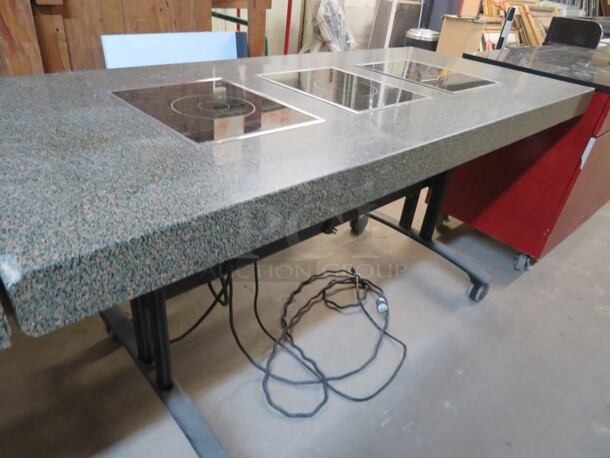One Work Table With A Granite Look Top And 3 Electric Induction Burners On A Metal Base On Casters. Cracked See Pics.  72X32X36 - Image 5 of 6