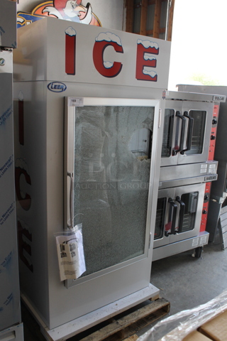 BRAND NEW SCRATCH AND DENT! Leer Metal Commercial Bagged Ice Freezer Merchandiser. See Pictures For Broken Glass Pane. Tested and Working!