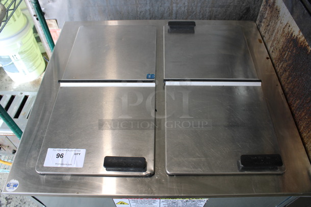 Stainless Steel Commercial Cold Pan Drop In Unit w/ 2 Center Hinge Lids. 30.5x27.5x27.5. Tested and Working! - Image 3 of 6