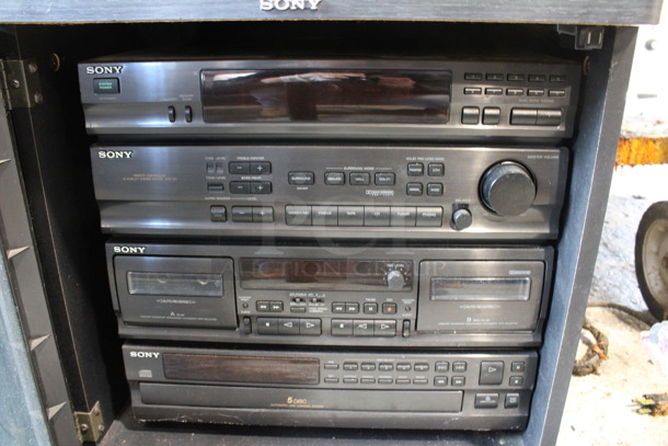 ALL ONE MONEY! Lot of 4 Sony Units Including Radio, Remote Controller Hi Fidelity Stereo System, Cassette Tape Player and 5 Disc CD Changer in Case.  Goes GREAT w/ Lot 136! 20x18x19 - Image 3 of 4
