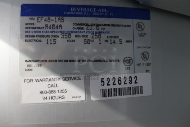 Beverage Air EF48-1AS Stainless Steel Commercial 2 Door Reach In Freezer on Commercial Casters. 115 Volts, 1 Phase. Tested and Powers On But Does Not Get Cold - Image 5 of 5