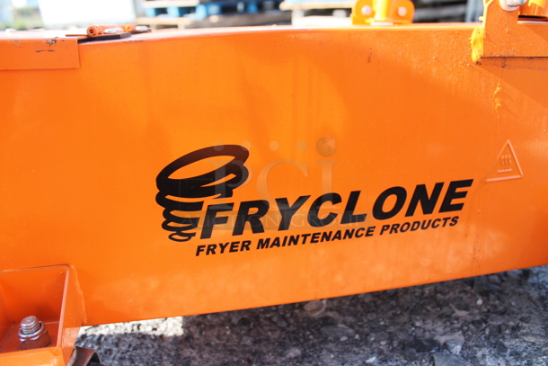 LIKE NEW!  Fryclone Orange Metal Portable 50 Pound Capacity Oil Filtration System on Commercial Casters.  - Image 6 of 6