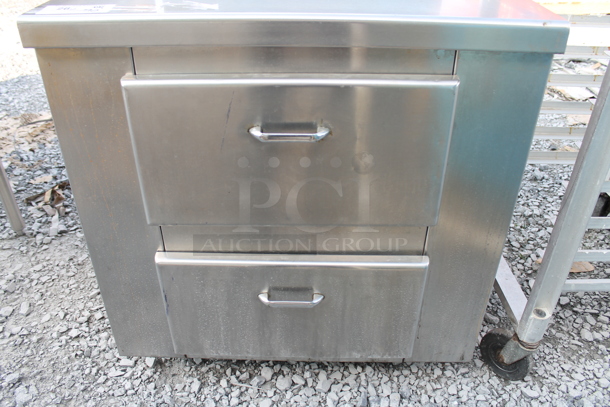 Stainless Steel Commercial Counter w/ 2 Drawers and Back Splash. - Image 3 of 6