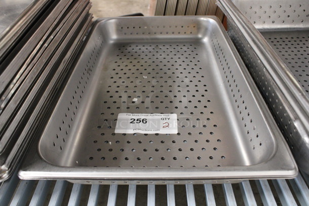 2 Stainless Steel Perforated Full Size Drop In Bins. 1/1x2. 2 Times Your Bid!