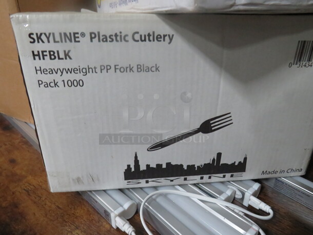 One NEW  Opened Box Of Heavyweight Black Forks. 