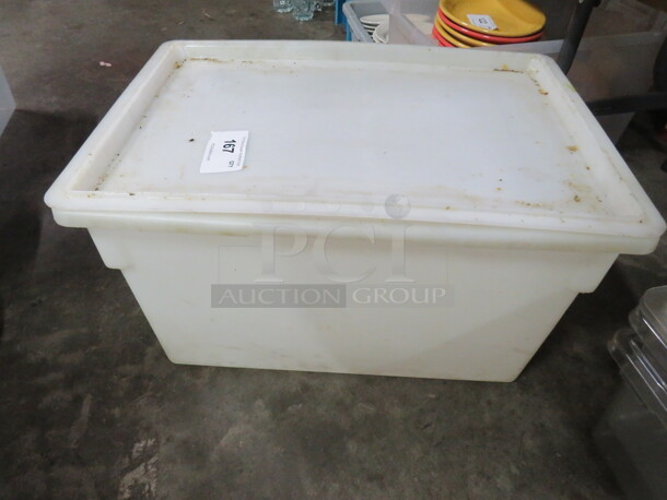One 22 Gallon Food Storage Container With Lid.