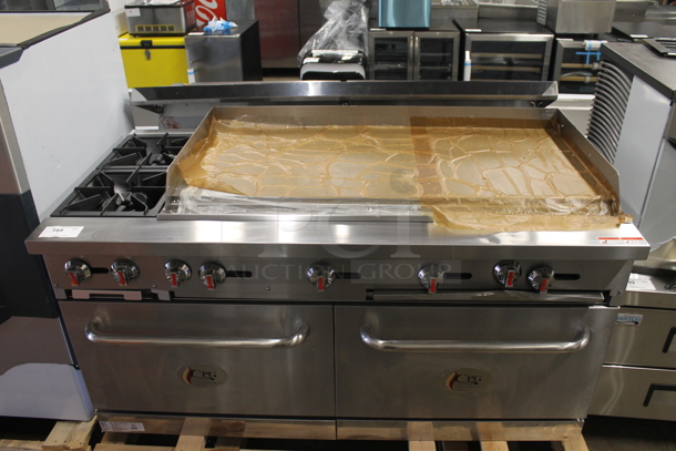 BRAND NEW SCRATCH AND DENT! CPG 351S60G48L Commercial Stainless Steel Liquid Propane Gas 60" Gas Range With 48" Griddle, Two Burners And Two Ovens With Steel Racks. Stock Picture Used For Gallery Picture - Image 10 of 12