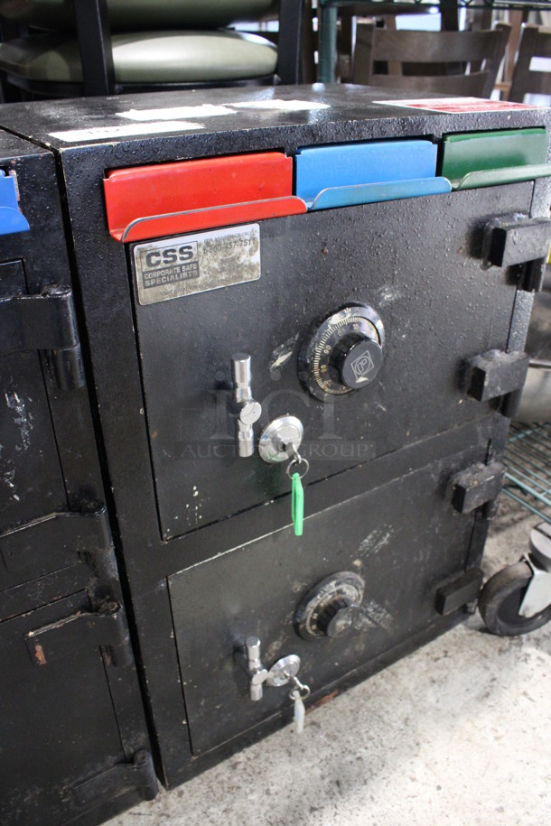 Corporate Safe Specialists Black Metal 2 Compartment Safe. Comes w/ 2 Combinations - Cannot Verify That The Combinations Are Accurate. 20x16x28 - Image 3 of 4