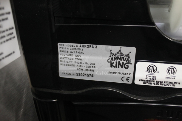 LIKE NEW! Carnival King Aurora 3 Commercial Stainless Steel Electric Countertop Triple Bowl Frozen Beverage Dispenser. 120V. Tested And Working!  - Image 11 of 12
