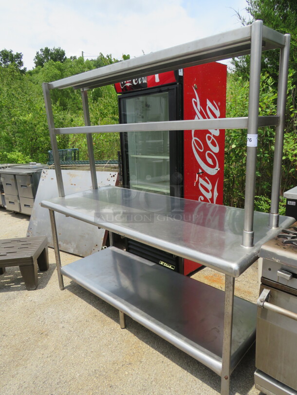 One Stainless Steel Table With Under Shelf And 2 SS Over Shelves. 72X30X71 - Image 1 of 1