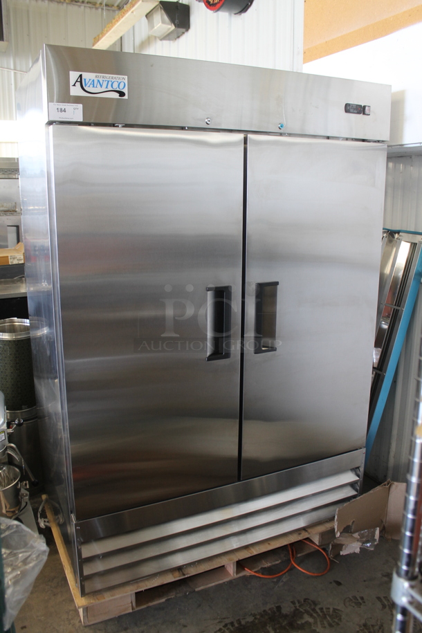 BRAND NEW SCRATCH AND DENT! 2022 Avantco 178A49RHC Stainless Steel Commercial 2 Door Reach In Cooler w/ Poly Coated Racks. 115 Volts, 1 Phase. Tested and Working! - Image 2 of 7