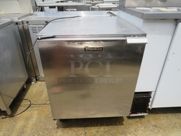 One Working Stainless Steel 1 Door Traulsen Under Counter Freezer With 2 Racks On Casters. Model# ULT-27-L. 115 Volt. 27X31X36 - Image 1 of 1