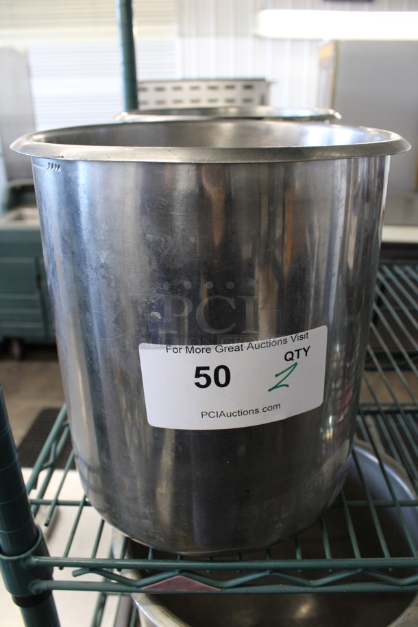 2 Stainless Steel Commercial Cylindrical Drop In Bins. 9.5x9.5x10. 2 Times Your Bid!