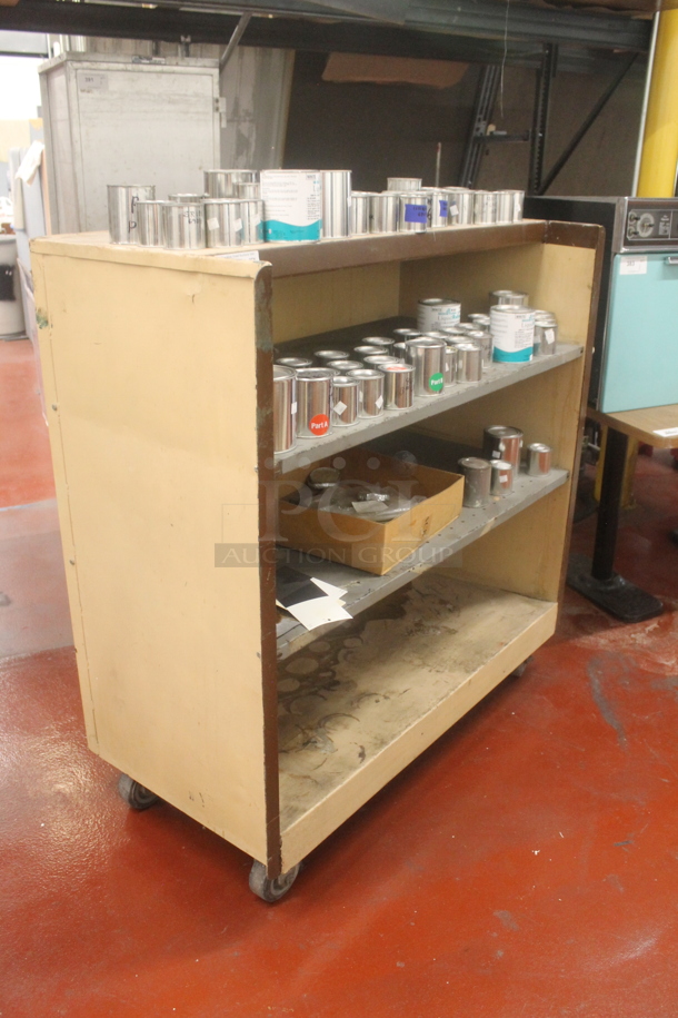 Brown and Tan Metal Cart w/ Contents on Commercial Casters. - Image 2 of 7