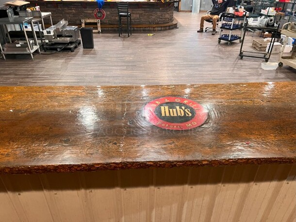 Concrete Bar Style Top with Business Logo in Serving Window. 
 x34.5"

***SECOND PHASE REMOVAL*** 

ITEM NOT AVAILABLE FOR STAFF REMOVAL OR SHIPPING.
 
Please Come Prepared with Appropriate Tools for Removal and Help to Load. There will be Two Phases for Removal, NO LIGHTING, ELECTRICAL OR EXTERIOR DOORS CAN BE REMOVED UNTIL THE SECOND PHASE. - Image 1 of 5