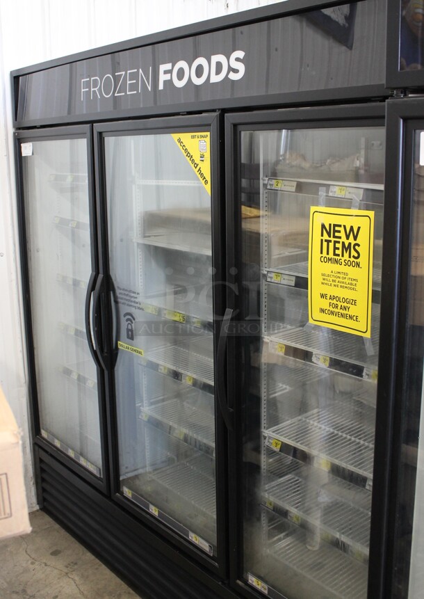 2016 True GDM-72F-HC-TSL01 Metal Commercial 3 Door Reach In Freezer Merchandiser w/ Poly Coated Racks. 115/208-230 Volts, 1 Phase.  - Image 1 of 7
