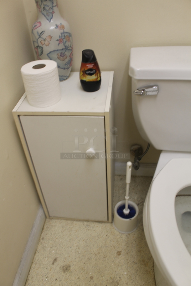 ALL ONE MONEY! ROOM LOT of Various Items Including Mirror, 2 White Cabinets and Fake Plant. Does Not Include Toilet or Sink. BUYER MUST REMOVE. - Image 3 of 7