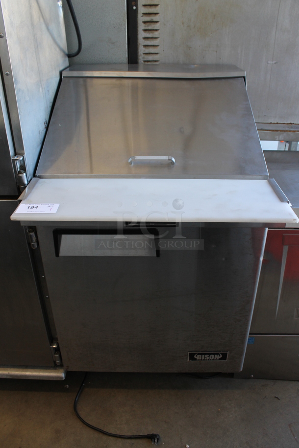 2018 Bison BST-27-12 Stainless Steel Commercial Sandwich Salad Prep Table Bain Marie Mega Top on Commercial Casters. 115 Volts, 1 Phase. Tested and Working!