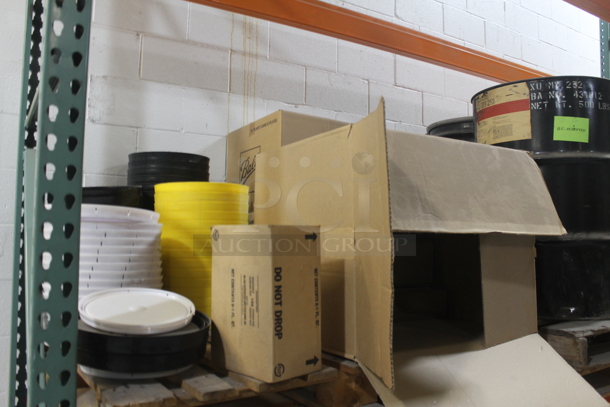 ALL ONE MONEY! TWO PALLET LOT of Various Items Including Poly Lids and Cardboard Boxes! BUYER MUST REMOVE. - Image 2 of 5