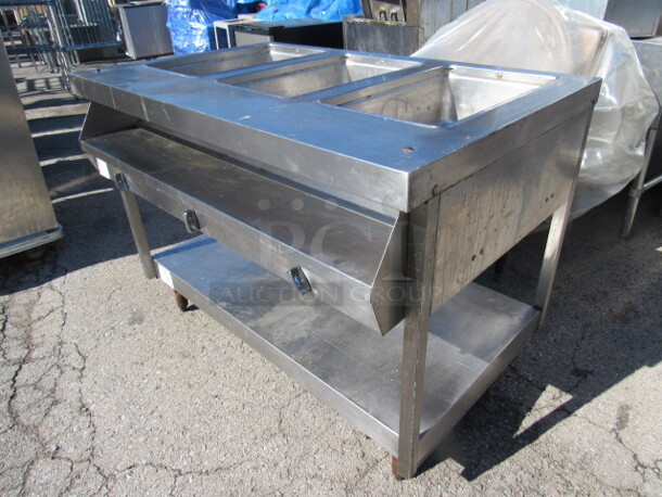 One Stainless Steel 3 Compartment Gas Steam Table With Under Shelf. 48X30X36 - Image 3 of 3