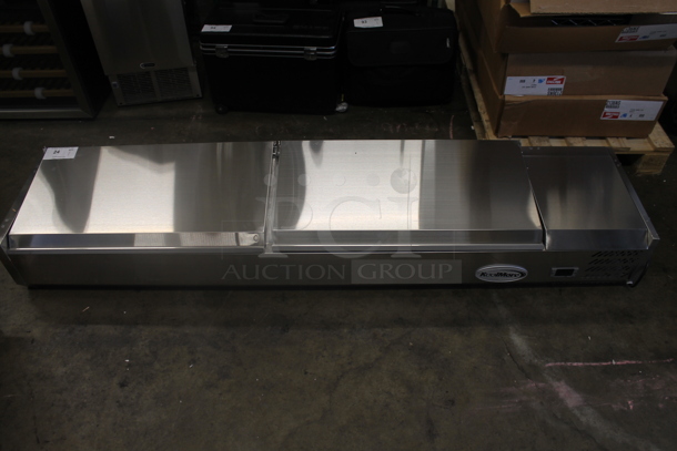 BRAND NEW SCRATCH AND DENT! 2022 KoolMore SCDC-8P-SSL Stainless Steel Commercial Countertop Refrigerated Rail w/ 2 Lids and Drop In Bins. 115 Volts, 1 Phase. Tested and Working! - Image 2 of 6