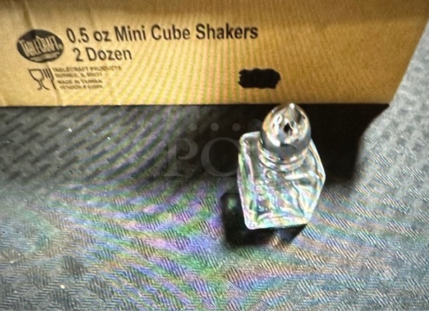 Dozen NEW Tablecraft .5oz Mini Cube Salt/Pepper Shaker. 2XBID - Image 1 of 1