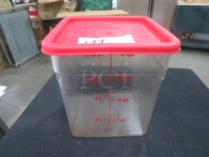 One 8 Quart Food Storage Container With Lid.