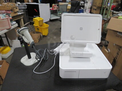 One Square Stand And Built In Printer, Gun And Holder. #POP10WHTUS.