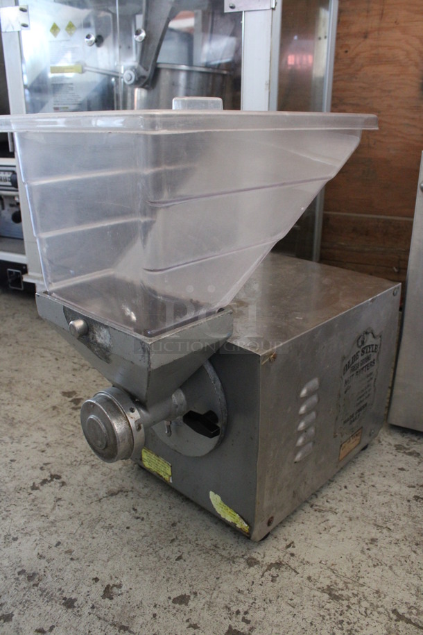 2017 Olde Tyme Model PN2 Stainless Steel Commercial Countertop Single Hopper Peanut Butter Mill Nut Grinder. 115 Volts, 1 Phase. 11x21x21. Cannot Test Due To Plug Style