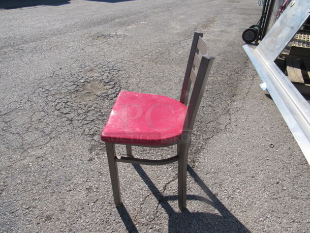 Brown Metal Chair With A Red Poly Seat. 2XBID - Image 2 of 2