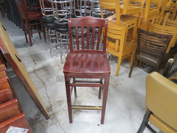 Wooden Schoolhouse Bar Height Chair With Footrest. 2XBID - Image 1 of 2