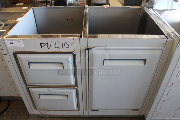 BRAND NEW! Stainless Steel Enclosed Base Cabinet With 2 Small Drawers And 1 Big Drawer.
