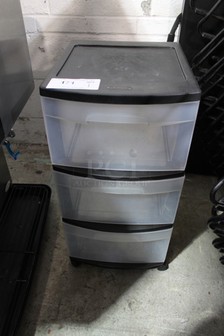 Black and Clear Poly 3 Drawer Filing Cabinet on Casters.