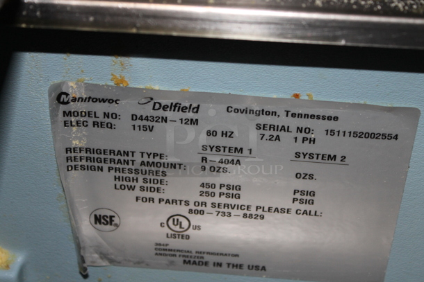 2015 Delfield D4432N-12M Stainless Steel Commercial Sandwich Salad Prep Table Bain Marie Mega Top w/ 2 Drawers. 115 Volts, 1 Phase. Tested and Working! - Image 4 of 5