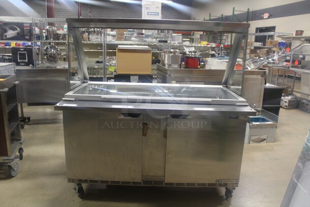 GENTLY USED! Beverage Air Model SPE60-24M-STL Commercial Stainless Steel Clear Top Refrigerated Buffet Line/Prep Table On Casters. 60x48x61.5. 115V/60Hz. Working When Pulled!  - Image 1 of 9